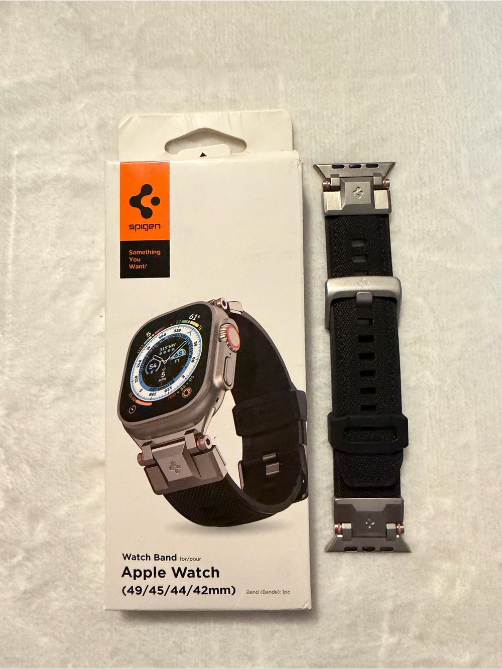 Spigen Black Watch Band with Silver Metal Adapters for Apple Watch